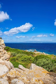 Coastline with emerald green and blue water on a sunny day at Santa Teresa di Gallura, Sardinia,
