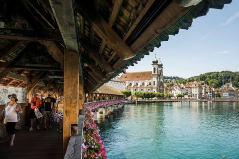 Chapel Bridge and Old Town, Lucerne, Lake Lucerne, Canton of Lucerne, Switzerland