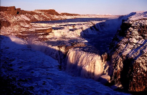Basalt structure, Iceland, Gullfoss, waterfall, Haukadalur, Iceland, river, winter. Stones, black,