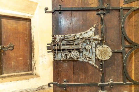 Sophisticated mechanics of the Sacristy Castle from 1515 in the interior of the Biertan fortified
