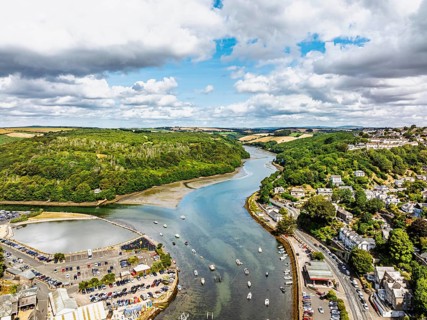 LOOE over River Looe from a drone, Cornwall, England, United Kingdom
