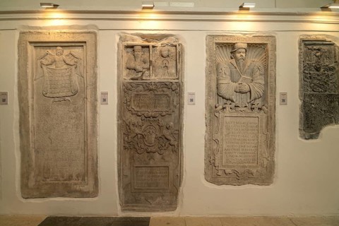 Epitaphs in the interior of the Lutheran parish church in Sibiu or Sibiu, Transylvania, Romania