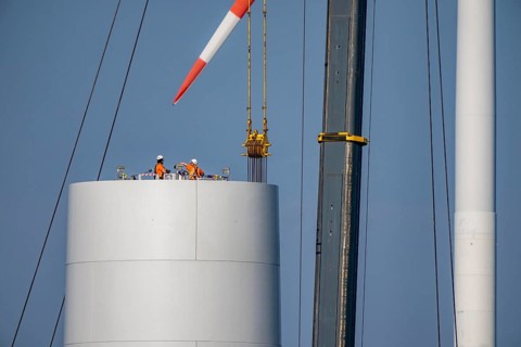 Construction site of the new Bedburg 3 wind farm, on recultivated open-cast mining site, 9 wind