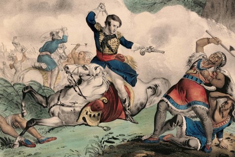 Death of Shawnee Chief Tecumseh at the Battle of the Thames River on October 5, 1813 during the