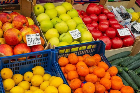 A variety of fruits and vegetables at the Old Town market in Sarajevo, Sarajevo, Bosnia and
