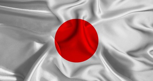 Japan flag with a silky fabric texture waving. Realistic Japan flag waving