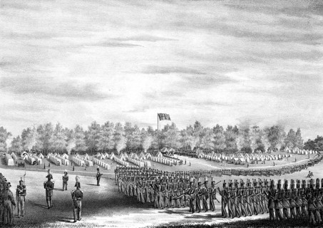 Camp Wayne, Pennsylvania Volunteer Encampment at the Paoli Battle Ground. A US militia volunteer