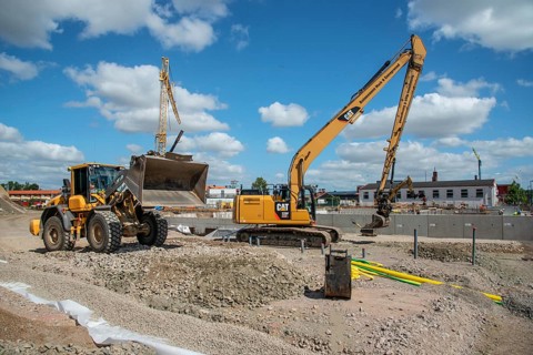 Construction site with excavators in Ystad, Skåne County, Sweden, Scandinavia
