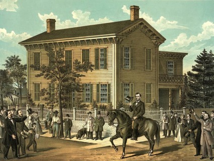 Returning home from his successful election, Abraham Lincoln (born 12 February 1809 near