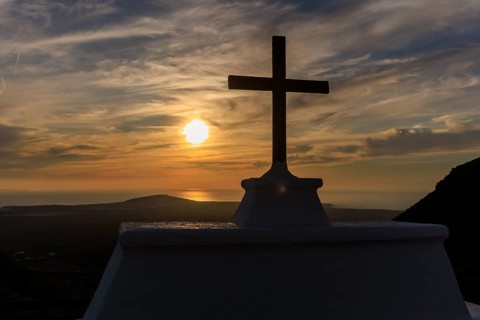 Lanzarote, Canary Islands, Spain, Europe, Femes at the Ermita de San Marcial de Rubicon, A cross in