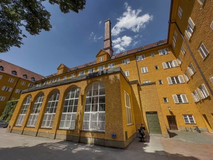 Yellow residential buildings, courtyard, borstei, heritage-protected residential development,