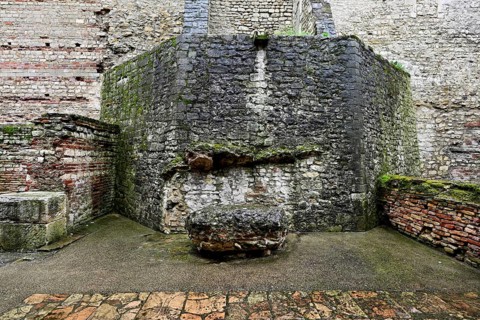 Remains of the Roman thermal baths, Thermes de Constantin, Arles, Camargue, southern France,