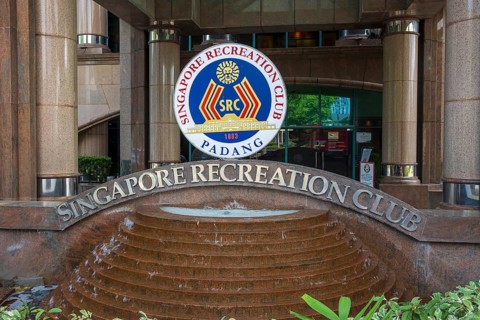 Singapore Recreation Club entrance sign and crest at the Padang, Singapore