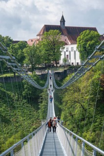 The Neckarline, a pedestrian suspension bridge up to 60 meters high with a wingspan of 606 meters