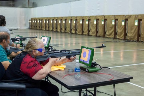 Detroit, Michigan - Air rifle competition at the National Veterans Wheelchair Games. The annual