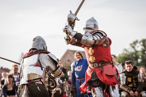 LUBIAZ, POLAND - AUGUST 25, 2018: Monastery Siege - historical staging. Knights tournament