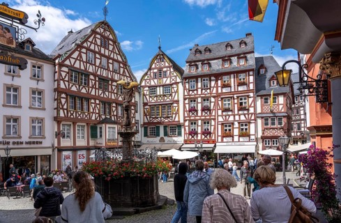 The wine town of Bernkastel-Kues on the Middle Moselle, medieval market square with gabled timber
