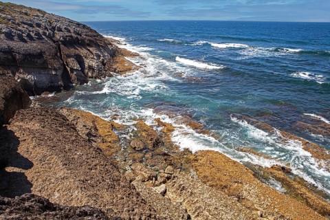 San Vicente cliffs along the coast trail near San Vicente de la Barquera, Santander, Cantabria,
