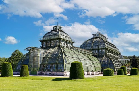 Palm house, Habsburg plant collections with 4500 plant species, largest glass house in mainland