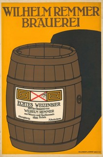 Advertising poster, beverage advertisement, poster for Wilhelm Remmer Brauerei Weizenbier, designed