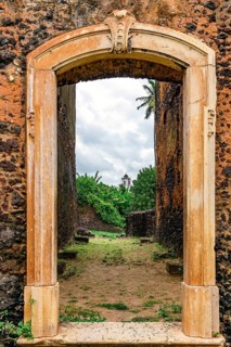 A doorway in the historic stone ruins of the city of Alcantara, Maranhao, Alcantara, Maranhao,