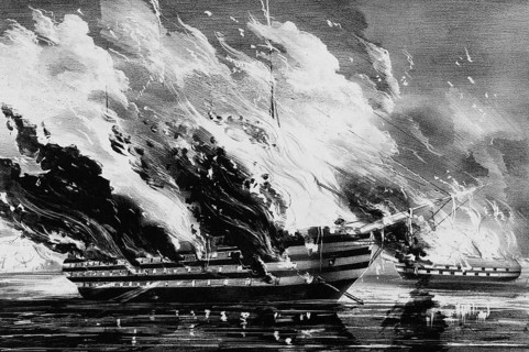 Self-immolation of the massive US liner USS Pennsylvania together with other ships at the Gosport