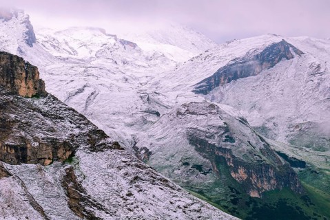 View of snowy mountains on the Grossglockner High Alpine Road in the Alps, Fusch, Salzburg, Austria
