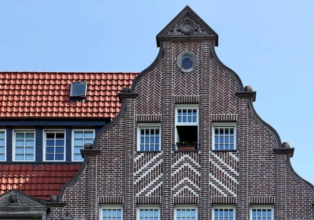 House in the old town of Bremen near the Weser, detail of the façade with herringbone bricks, Free
