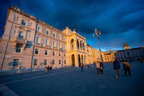 Palazzo della Luogotenenza Austriaca or Palazzo Governo in the evening light at sunset, Piazza