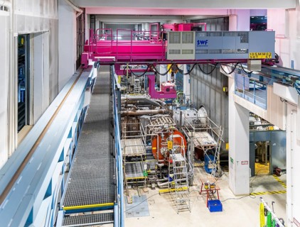 Nossener Brücke gas turbine CHP plant, gas turbine opened during regular maintenance, Dresden,