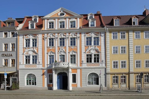 Baroque Napoleon house built in 1718 with stucco and decorations, Obermarkt, Görlitz, Upper