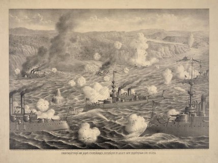 Destruction of the Spanish fleet under Admiral Pascual Cervera by the US Navy in the naval battle