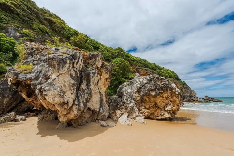 Rocks at Playa de Berria in Santona, surfing beach in Cantabria, Spain