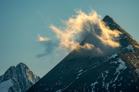View of snowy mountains on the Grossglockner High Alpine Road in the Alps, Fusch, Salzburg, Austria