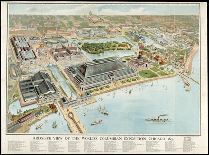 Bird's-eye view of the World's Columbian Exposition, the famous World's Fair held in Chicago in