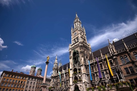 Mariensäule, New Town Hall, Church of Our Lady behind it, Cathedral of Our Lady, Munich Cathedral,