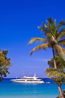 Yacht off Long Beach (Baie Longue), St Martin, Sint Maarten, Kingdom of the Netherlands, Caribbean,