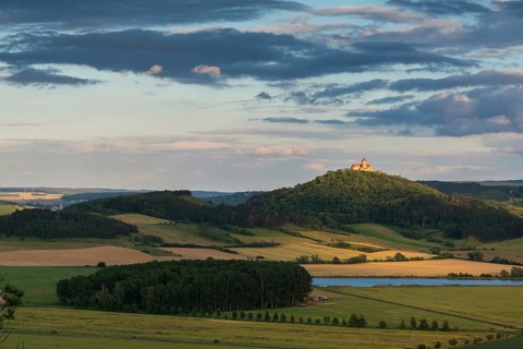 Germany, Thuringia, Thuringia, Thuringian Basin, Wachsenburg Castle, cultivated landscape,