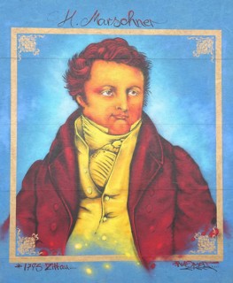 Mural by composer Heinrich Marschner, portrait, street art, graffiti, Zittau, Upper Lusatia,