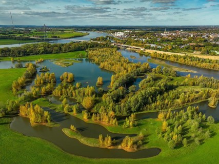 Wesel, Lower Rhine, North Rhine-Westphalia, Germany - autumn on the Lippe, trees with colorful