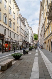 Street with shops Via Santa Caterina da Siena, Borgo Teresiano, Trieste, Friuli-Venezia Giulia