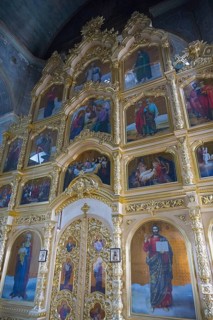 Magnificent iconostasis with numerous gilded icons in Orthodox church, Cathedral of St. John the