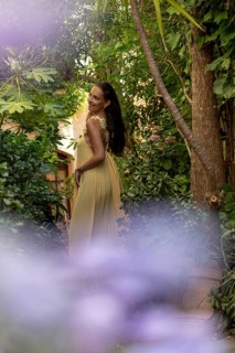 A model photographed in Rue des Amoureux in the village of Ramatuelle, Ramatuelle, Var,