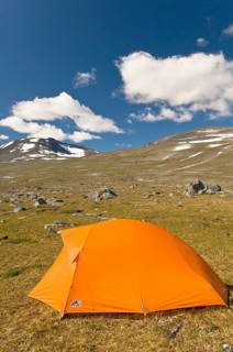 Camping in the Sinnitjohkka and Duolbagorni mountains, Kebnekaise massif, Lapland, Sweden,