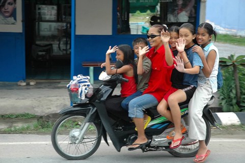 Thai, people, transport, traffic, Thai family on motorcycle, bike, 6 persons
