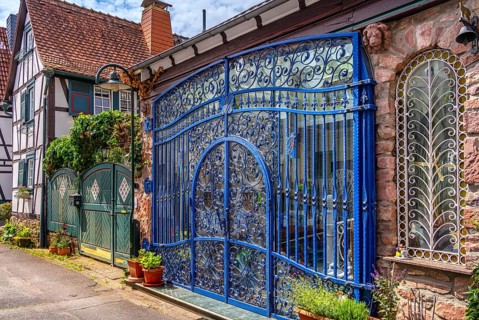 Decorative hall door in the old town of Dreieichenhain, Hesse, Germany