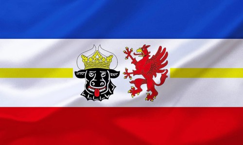 The flag of Mecklenburg-Western Pomerania, official flag, state service flag, studio photo, Lower