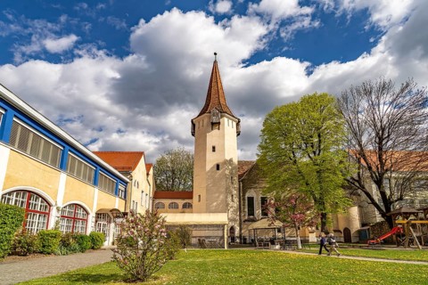 Tower of St. John's Church in Sibiu or Sibiu, Transylvania, Romania