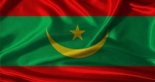 National flag of Mauritania with cloth texture. Mauritania flag with realistic texture background
