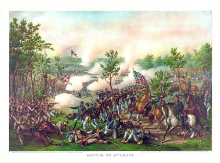 A chromolithograph of the Battle of Atlanta from 1888, published by the US firm Kurz & Allison,